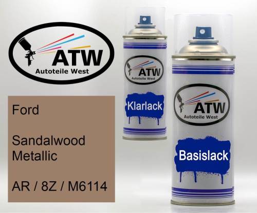Ford, Sandalwood Metallic, AR / 8Z / M6114: 400ml Sprühdose + 400ml Klarlack - Set, von ATW Autoteile West.
